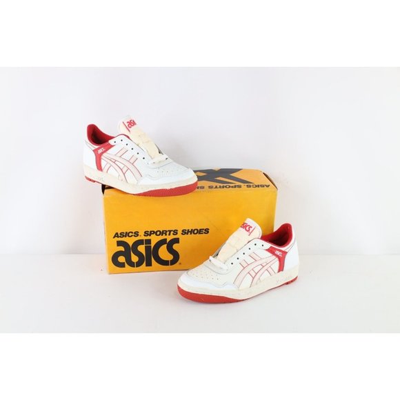 NOS Vtg 90s Asics Mens Size 7.5 Spell Out Outrage Lo Sneakers Shoes White Red main image 4